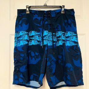 Blue Flame Patterned Swim Trunks